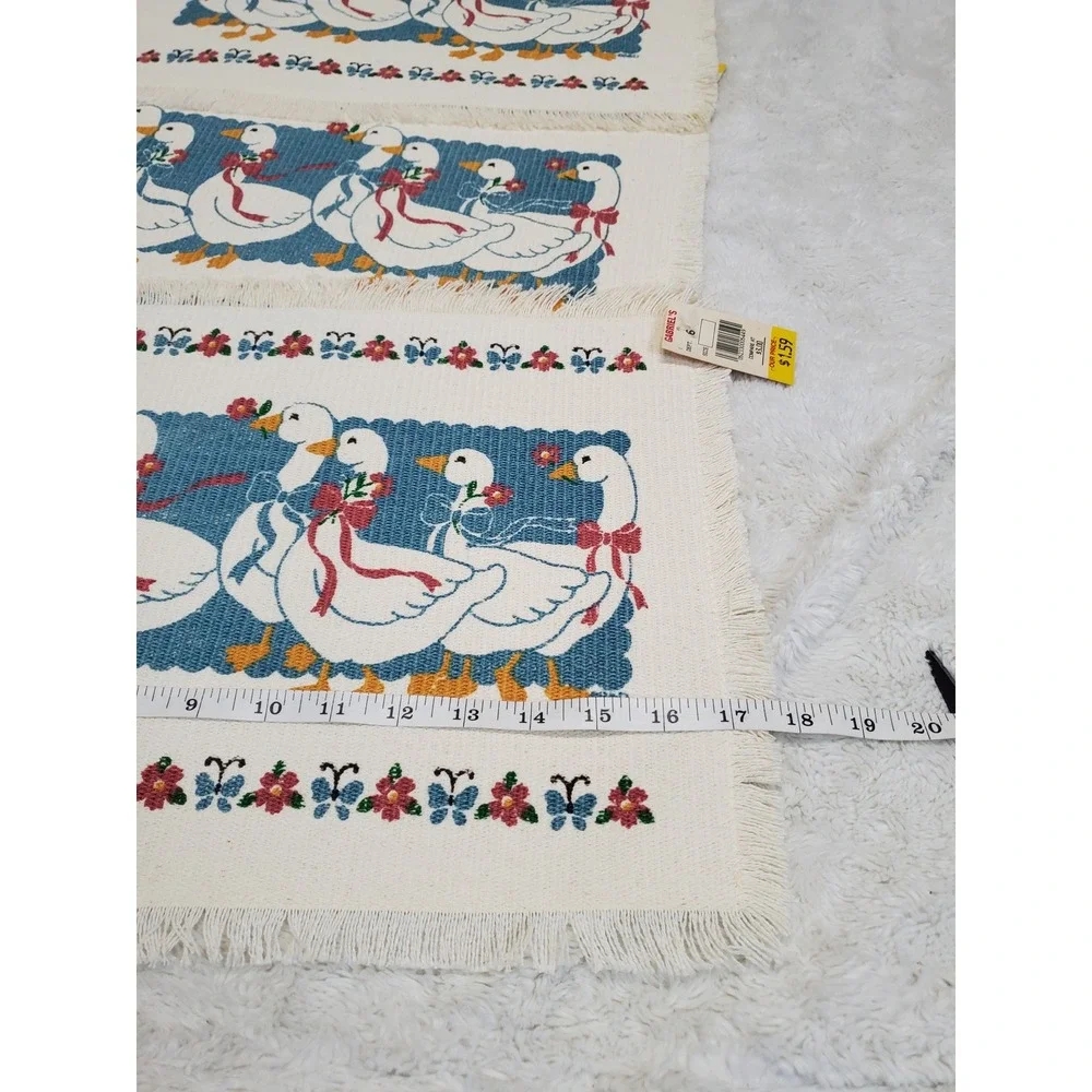 NWT Vintage White Blue Goose Geese Frayed Country Cottage Placemats Set 4